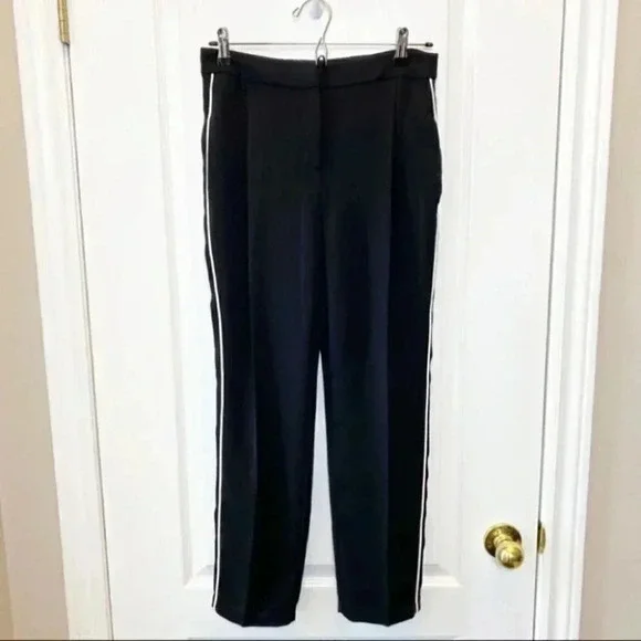 Topshop Trousers Relaxed Fit Pleated Pants Black White Side Stripe Size 4 - Picture 6 of 14